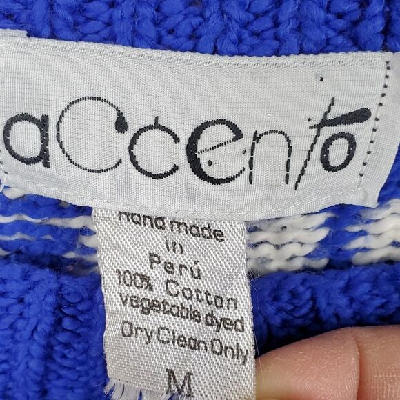 ACCENTO Hand Knit Peru Cotton Fair Isle Artisan Sweater Top Size M - Picture 3 of 3